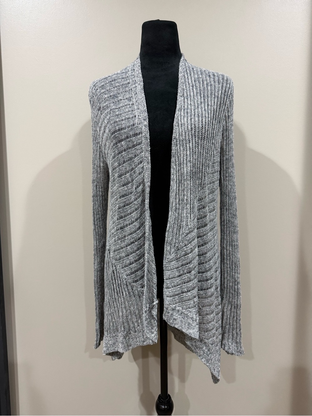 Eileen Fisher Organic Linen Cotton Open Front Cardigan Gray Marled Knit